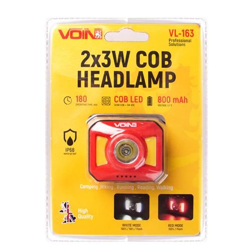 Фонарь налобный VOIN VL-163, 2 x 3W-COB (W/R)+3W XPE/АКБ800mAh/рег. наклона (VL-163)