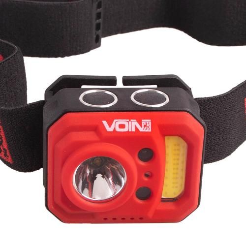 Фонарь налобный VOIN VL-167, 3W-COB (W/R)+3W XPE/АКБ800mAh/рег.