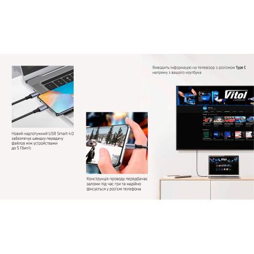 Кабель VOIN Type C - Type C 5А/20V, QC4.0/PD 1m, black (быстрая зарядка/передача данных) (VP-3501C BK)