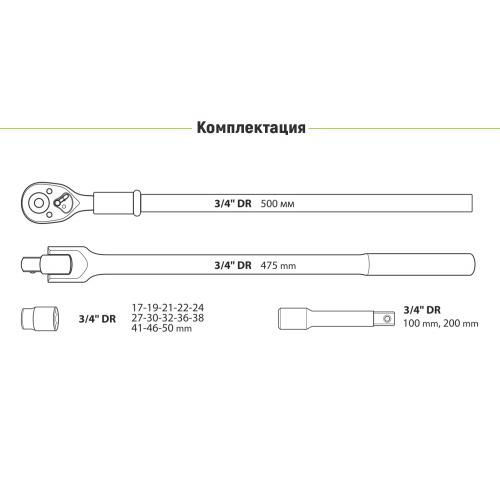 Набор головок 19-50 мм 3/4". 17 предметов Alloid