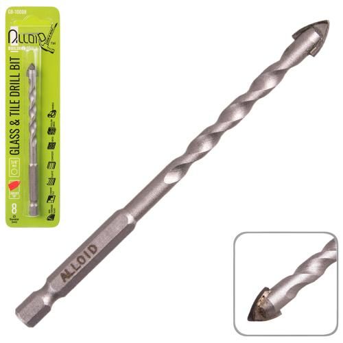 Сверло по стеклу и керамике 8мм, хвостовик HEX 1/4" Alloid, L=120mm