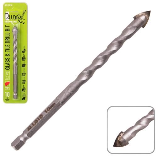 Сверло по стеклу и керамике 10мм, хвостовик HEX 1/4" Alloid, L=120mm