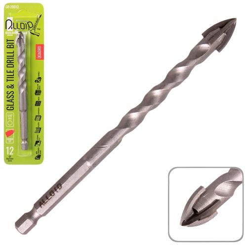 Сверло по стеклу и керамике QUADRO 12мм, хвостовик HEX 1/4" Alloid, L=120mm