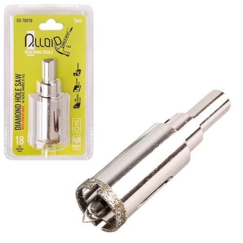 Сверло корончатое алмазное по стеклу и керамике 18мм с центровочным сверлом Alloid