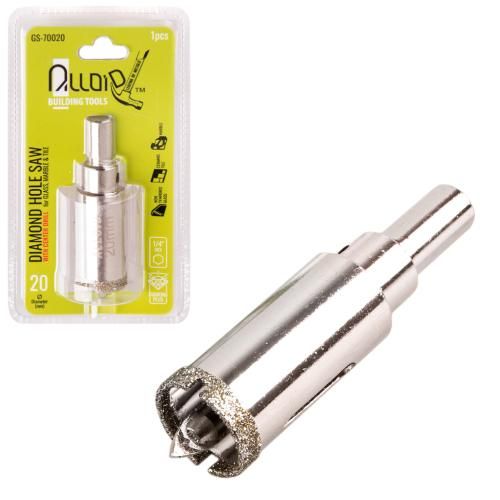 Сверло корончатое алмазное по стеклу и керамике 20мм с центровочным сверлом Alloid