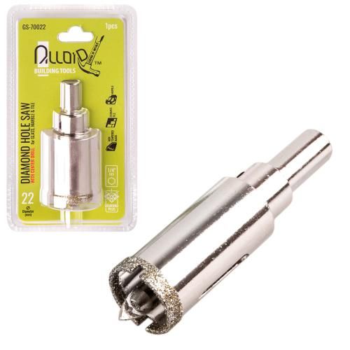 Сверло корончатое алмазное по стеклу и керамике 22мм с центровочным сверлом Alloid