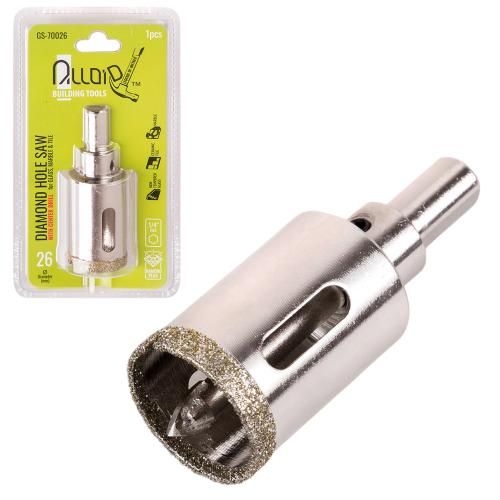 Сверло корончатое алмазное по стеклу и керамике 26мм с центровочным сверлом Alloid