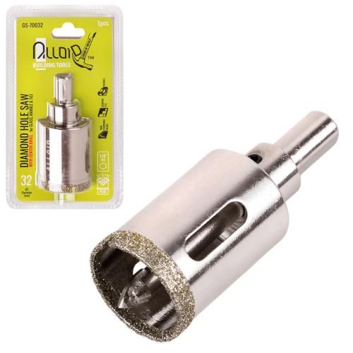 Сверло корончатое алмазное по стеклу и керамике 32мм с центровочным сверлом Alloid