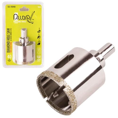 Сверло корончатое алмазное по стеклу и керамике 40мм с центровочным сверлом Alloid (GS-70040)