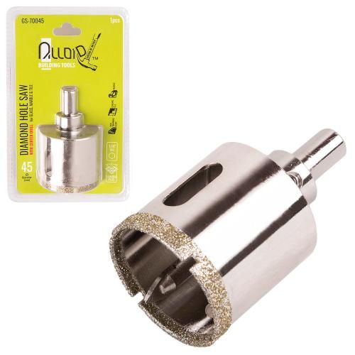 Сверло корончатое алмазное по стеклу и керамике 45мм с центровочным сверлом Alloid
