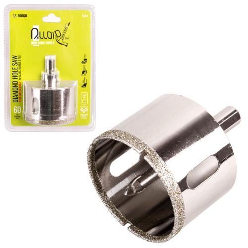 Сверло корончатое алмазное по стеклу и керамике 60мм с центровочным сверлом Alloid