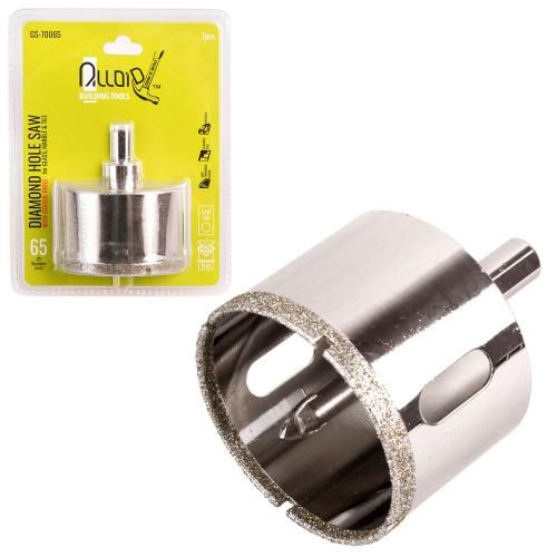 Сверло корончатое алмазное по стеклу и керамике 65мм с центровочным сверлом Alloid