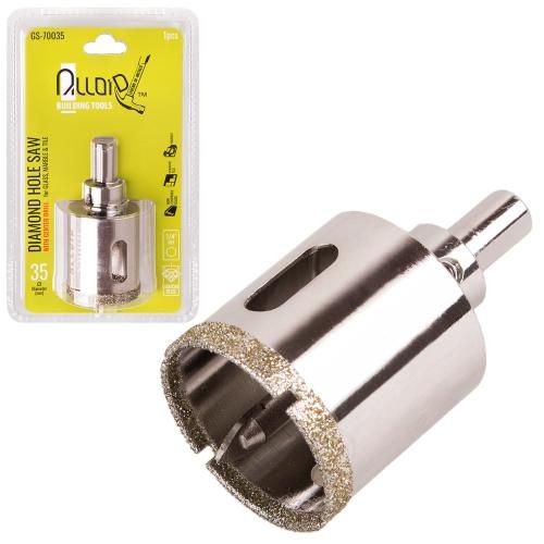 Сверло корончатое алмазное по стеклу и керамике 35мм с центровочным сверлом Alloid