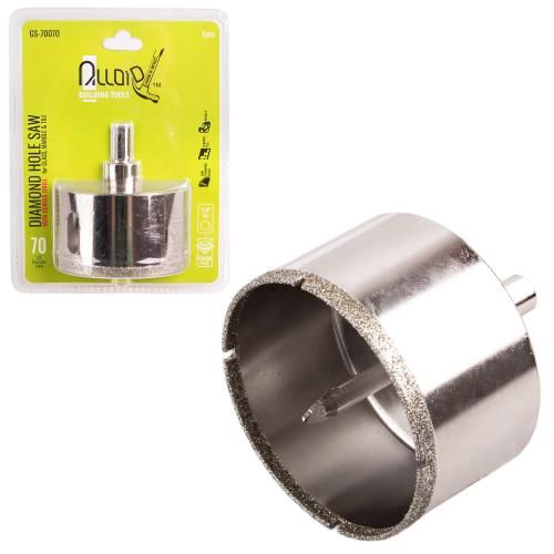 Сверло корончатое алмазное по стеклу и керамике 70мм с центровочным сверлом Alloid