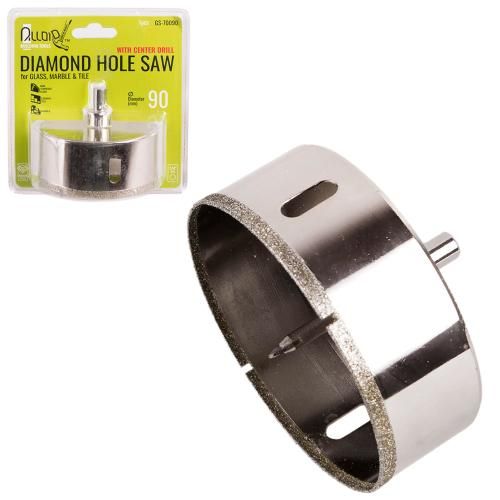 Сверло корончатое алмазное по стеклу и керамике 90мм с центровочным сверлом Alloid