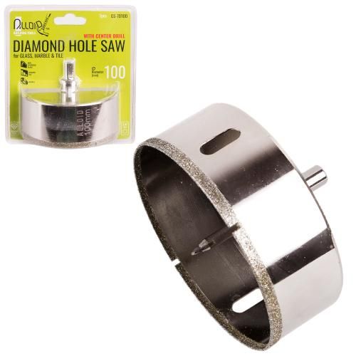 Сверло корончатое алмазное по стеклу и керамике 100мм с центровочным сверлом Alloid