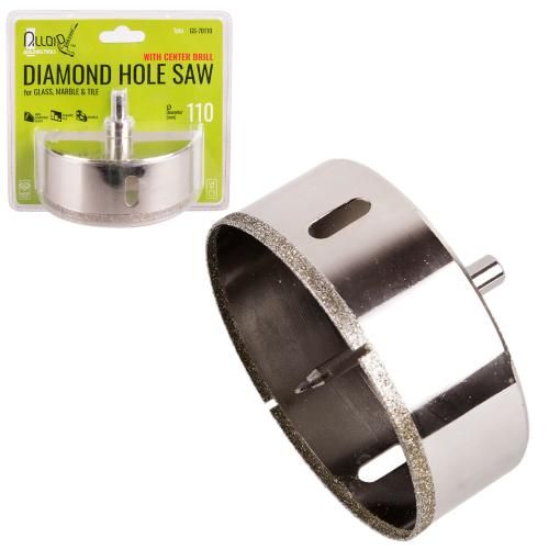 Сверло корончатое алмазное по стеклу и керамике 110мм с центровочным сверлом Alloid