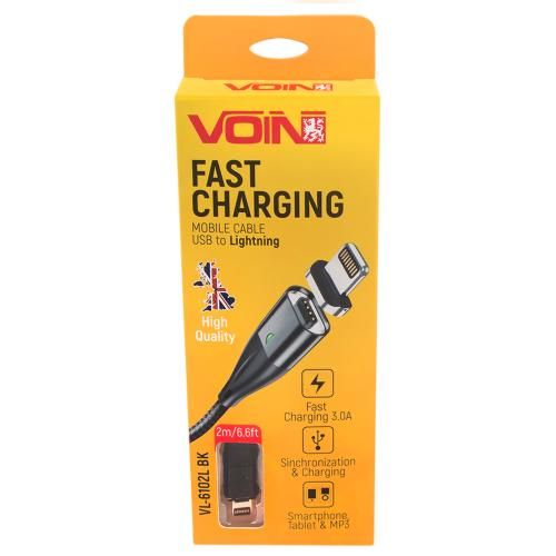 Кабель магнитный VOIN USB - Lightning 3А, 2m, black (быстрая зарядка/передача данных) (VL-6102L BK)