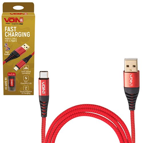 Кабель VOIN CC-4201C RD USB-Type C 3А, 1m, red (быстрая зарядка/передача данных) (CC-4201C RD)