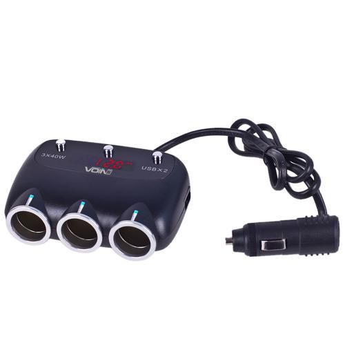 Разветвитель (удлинитель) прикуривателя VOIN 3 выхода + 2USB 2400 mA 12/24V SC-3003 проволока+вольтметр (SC-3003)