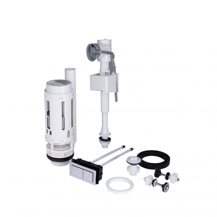 Qtap WDI комплект арматуры для бачка унитаза с двойной круглой кнопкой смыва 4,8 см и клапаном нижней подачи воды, 3/6L CHR