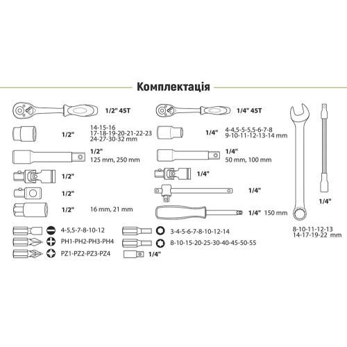 Универсальный набор головок и ключей 1/4"&1/2", 82 предмета. Alloid (НГ-4082П)