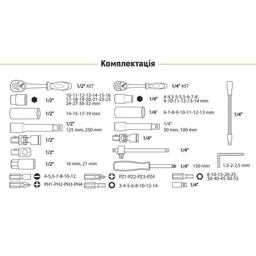 Hабір інструменту Alloid 1/2" и 1/4" 6-г 94 предмети (НГ-4094П-6) (НГ-4094П-6)