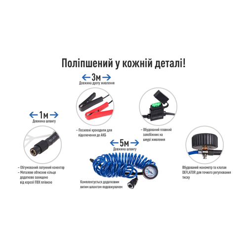 Компрессор "ViTOL" К-72 150psi/25Amp /90л/2 цилиндра/шланг 5,0м/клеммы (К-72)