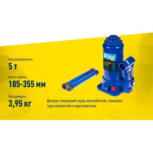 Домкрат гидравлический телескоп 5 т картон. Высота подъема 185-358 мм 4.1кг