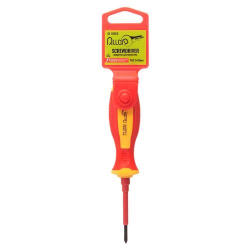 Отвертка диэлектрическая 1000В, VDE крест PH0 3х60мм (SD-03060) Alloid