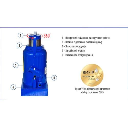 Домкрат гидравлический телескоп 30т. min 282мм – max 465мм 23,5кг (DB-30001/T93004) (DB-30001)