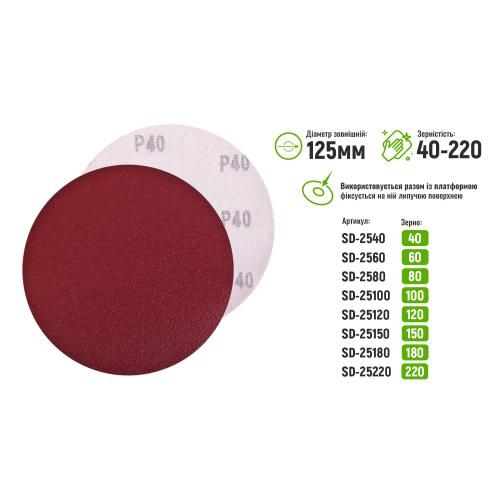 Круг шлифовальный на липучке 125 мм, зерно 40 (10 шт.) Alloid