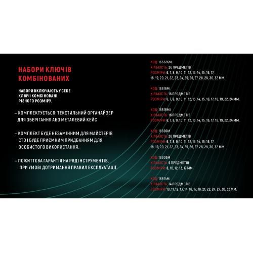 Набор ключей комбинированных изогнутых 45°, 26 пр. 6-32 мм лента (166326M) HANS (166326М)