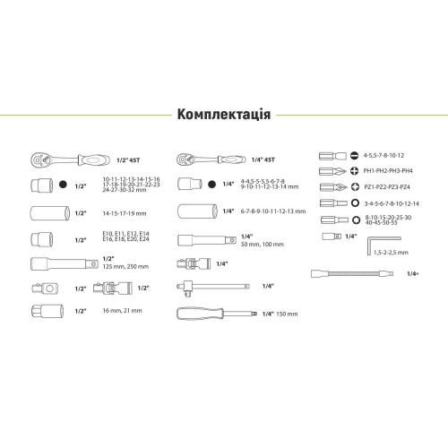 Універсальний набір інструменту 1/4" & 1/2", 108 предметів. (12 гран.) Alloid