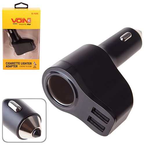 Удлинитель прикуривателя VOIN 1 выход + 2USB 2400mA 12/24V SC-1528С (SC-1528C)