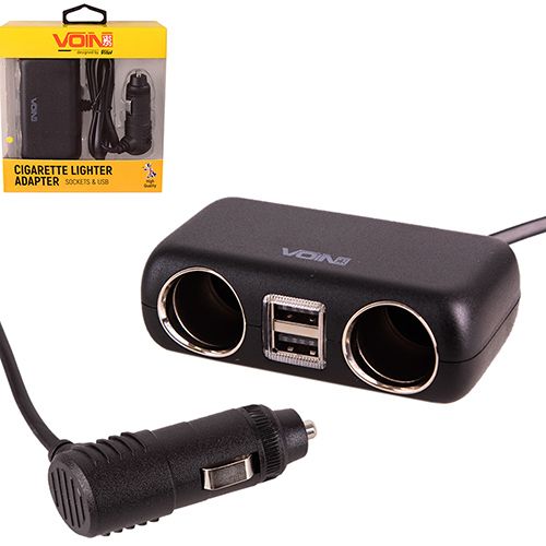 Разветвитель (удлинитель) прикуривателя VOIN 2 выхода +2USB 2400mA 12/24V SC-2004L проволока (SC-2004L)