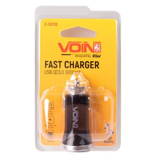 Автомобільний зарядний пристрій VOIN C-3011Q 1USB (12/24V - 5V 3A, 9V 2A, 12V 1.5A)
