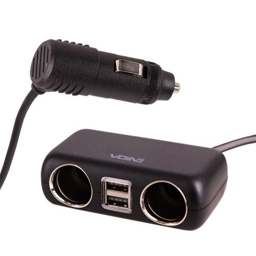 Разветвитель (удлинитель) прикуривателя VOIN 2 выхода +2USB 2400mA 12/24V SC-2004L проволока (SC-2004L)