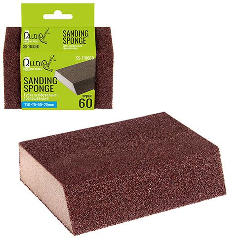 Губка шлифовальная трапециевидная 110х70х55х25мм, зерно 60, Alloid