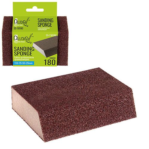 Губка шлифовальная трапециевидная 110х70х55х25мм, зерно 180, Alloid