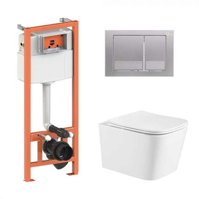 Комплект: Qtap Crow Ultra Quiet подвесной унитаз QT05335171W + Nest комплект установки 4в1 (квадратная клавиша Satin) QT0133M425 + M06029SAT