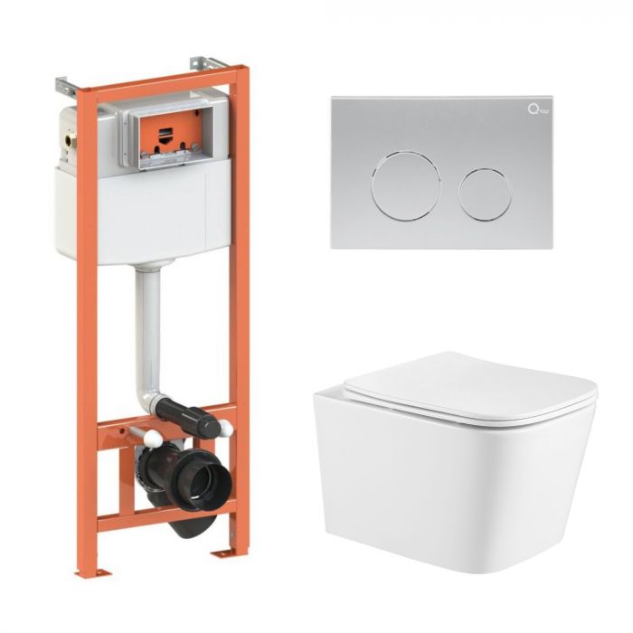 Комплект: Qtap Crow Ultra Quiet подвесной унитаз QT05335171W + Nest комплект установки 4в1 (круглая клавиша Satin) QT0133M425 + M11111SAT