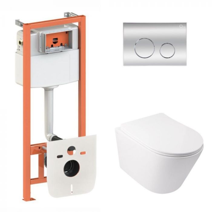 Комплект: Qtap Swan Ultra Quiet подвесной унитаз QT16335179W + Nest комплект установки 4в1 (круглая клавиша Chrome) QT0133M425 + M11112CRM