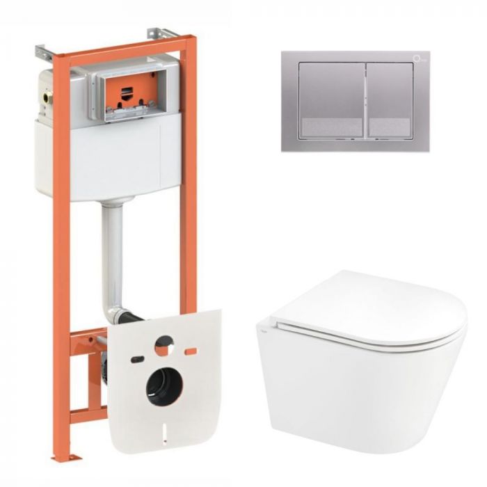 Комплект: Qtap Scorpio Ultra Quiet подвесной унитаз QT1433053EUQW + Nest комплект установки 4в1 (квадратная клавиша Satin) QT0133M425 + M06029SAT