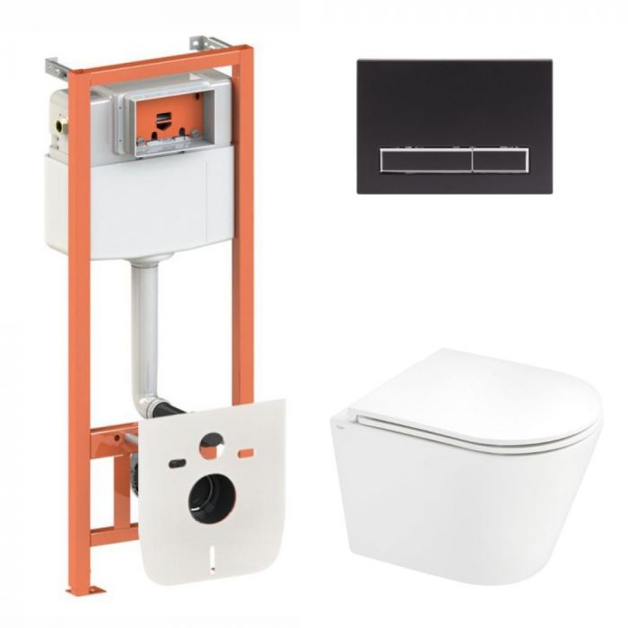 Комплект: Qtap Scorpio Ultra Quiet подвесной унитаз QT1433053EUQW + Nest комплект установки 4в1 (линейная клавиша Black mat) QT0133M425 + M08V1091MB