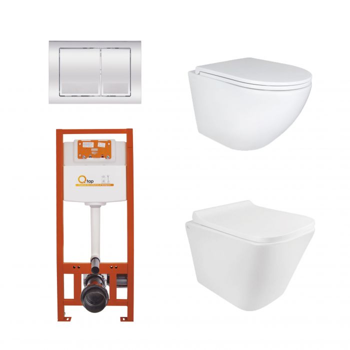 Набор: Qtap Tern + Robin Ultra Quiet подвесные унитазы + Nest комплект установки 4в1 (клавиша квадратная Chrome)