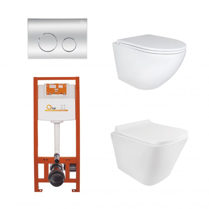 Qtap Robin + Tern Ultra Quiet подвесной унитаз + Nest комплект установки 4в1 (клавиша круглая Chrome)