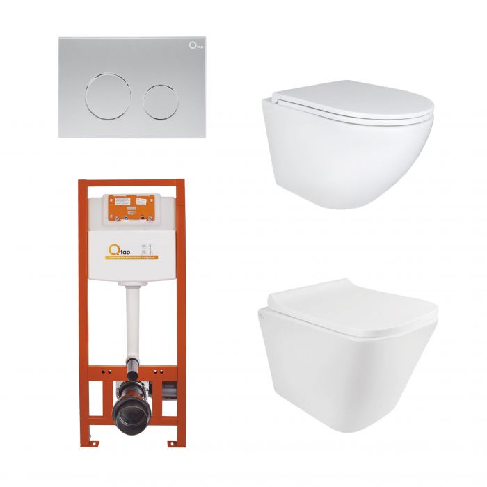 Набор: Qtap Robin + Tern Ultra Quiet подвесные унитазы + Nest комплект установки 4в1 (клавиша круглая Satin)