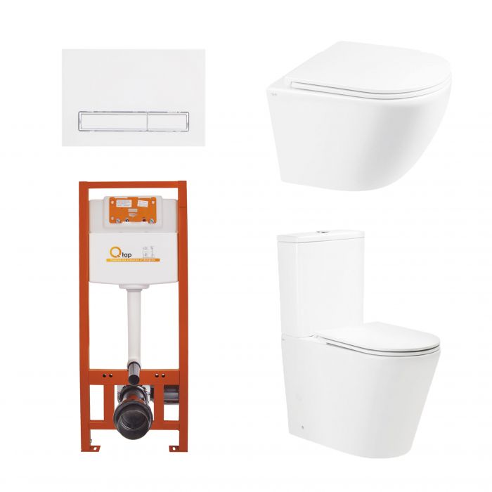 Набор: Qtap Scorpio Ultra Quiet напольный унитаз + Robin Ultra Quiet подвесной унитаз + Nest комплект установки 4в1 (клавиша линейная White)