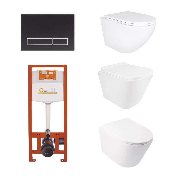 Набор: Qtap Tern+Robin+Swan Ultra Quiet подвесные унитазы+Nest комплект инсталляции 4в1 (клавиша линейная Black mat)
